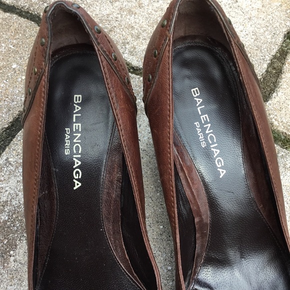 Balenciaga Brown Leather Studded Heels - Picture 4 of 10